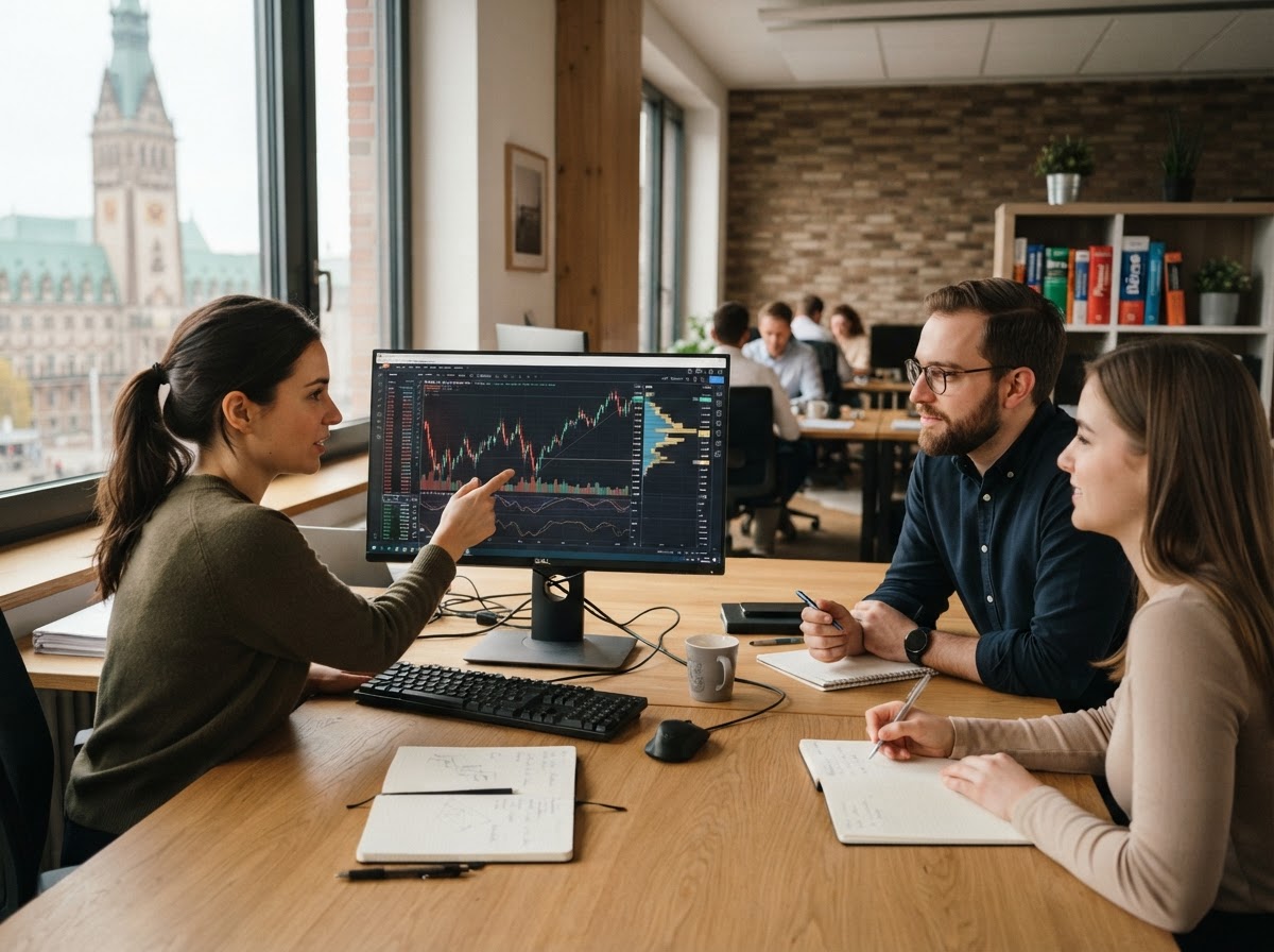Stock Trader's Bot Team bei der Analyse von Marktdaten und Risikomodellen